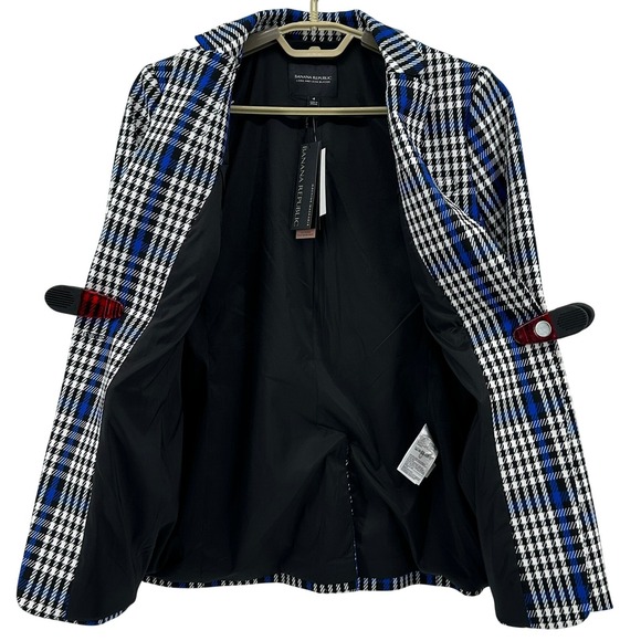 Banana Republic Womens Sz 4 Tailored Blazer/Jacket Blue White Black Plaid NEW! - Picture 4 of 16